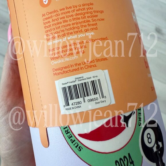 "Dear Diary" Stickers Owala - 32 oz Freesip - Limited Edition UO Color - Picture 7 of 8